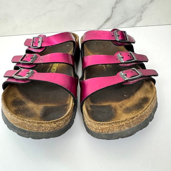 Birkenstock Women Florida Sandal Size 7 Birko Flor Metallic Strappy Pink Fuchsia - Picture 7 of 12